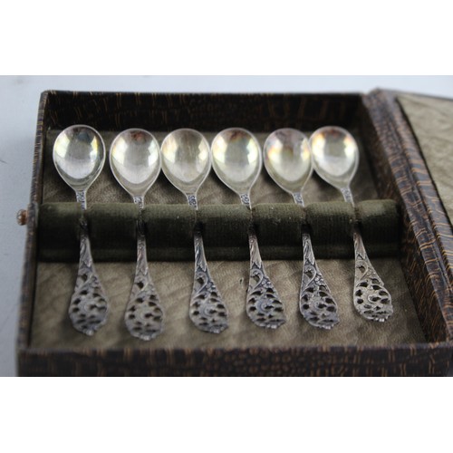 610 - 6 x Antique / Vintage Stamped .833 SILLVER Ornate TEASPOONS Cased (52g)   Maker - Unidentifiable  Le... 