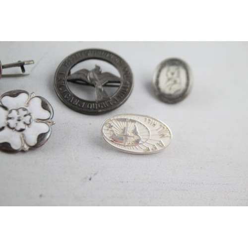 619 - 5 x Assorted Vintage Hallmarked .925 STERLING SILVER Pin Badges Inc Enamel (29g)  Inc Enamel, Union,... 