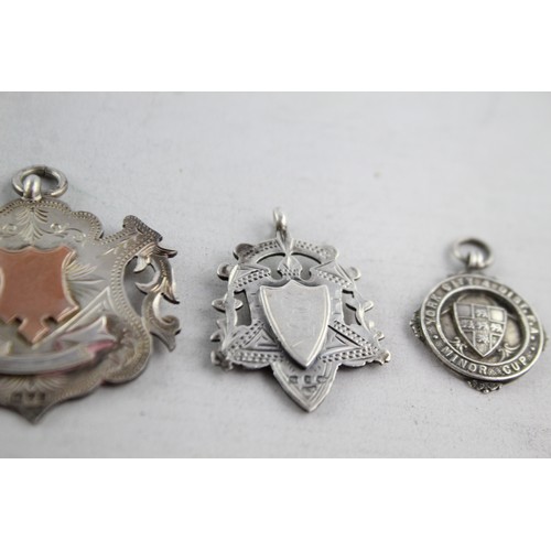 626 - 3 x Antique / Vintage Hallmarked .925 STERLING SILVER Fobs / Medallions (41g)   Inc Rolled Gold, Bla... 