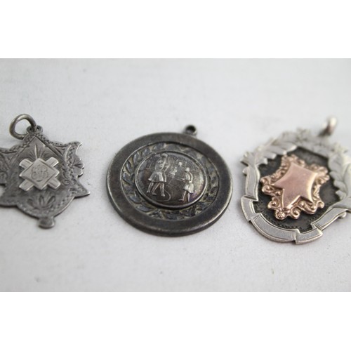 636 - 3 x Antique / Vintage Hallmarked .925 STERLING SILVER Fobs / Medallions (17g)   Inc Rolled Gold, Eng... 