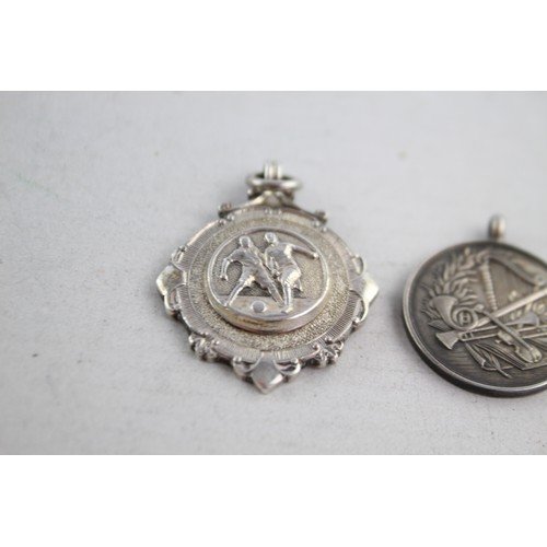 639 - 3 x Antique / Vintage Hallmarked .925 STERLING SILVER Fobs / Medallions (35g)   Inc Sporting, Irish,... 