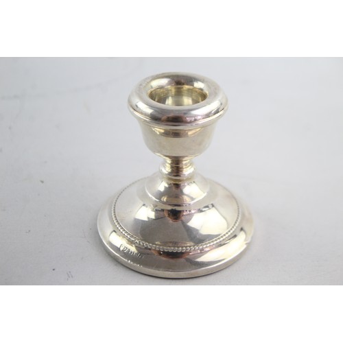 647 - 2 x Vintage 1963 Birmingham STERLING SILVER Weighted Squat Candlesticks (187g)    Maker - Unidentifi... 