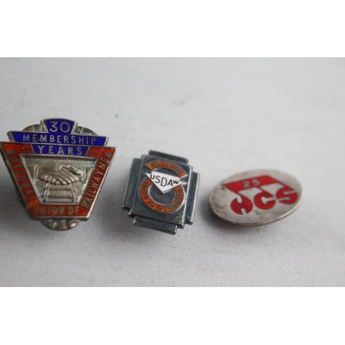 650 - 4 x Assorted Vintage Hallmarked .925 STERLING SILVER Badges Inc Enamel Etc (29g)   Inc Enamel, Union... 