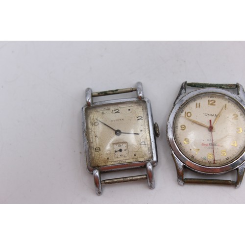 654 - 4 x Vintage Gents Wristwatch Heads Handwind WORKING Inc. Invicta / Rico Etc    Gents Assorted Mechan... 