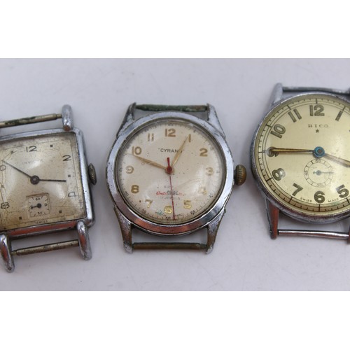 654 - 4 x Vintage Gents Wristwatch Heads Handwind WORKING Inc. Invicta / Rico Etc    Gents Assorted Mechan... 