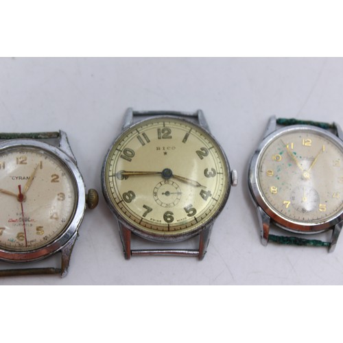 654 - 4 x Vintage Gents Wristwatch Heads Handwind WORKING Inc. Invicta / Rico Etc    Gents Assorted Mechan... 