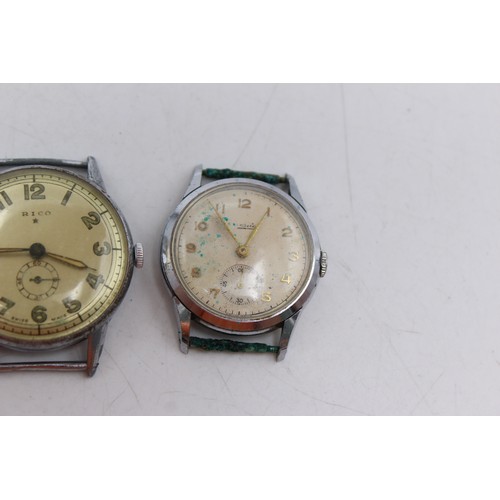 654 - 4 x Vintage Gents Wristwatch Heads Handwind WORKING Inc. Invicta / Rico Etc    Gents Assorted Mechan... 