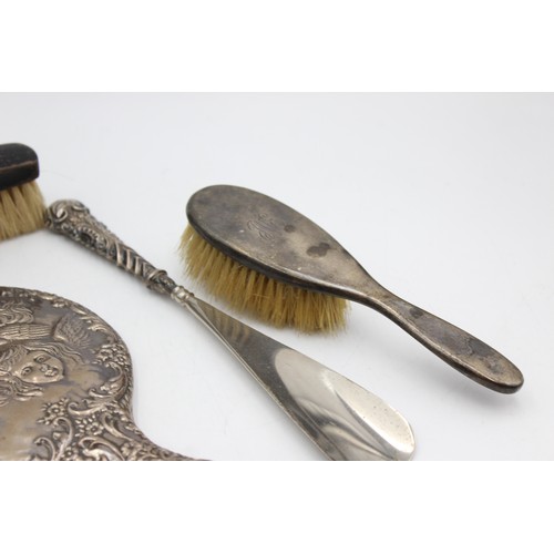 656 - 8 x Antique / Vintage Hallmarked .925 STERLING SILVER Ladies Vanity (492g)   Inc Brush, Mirror, Hand... 