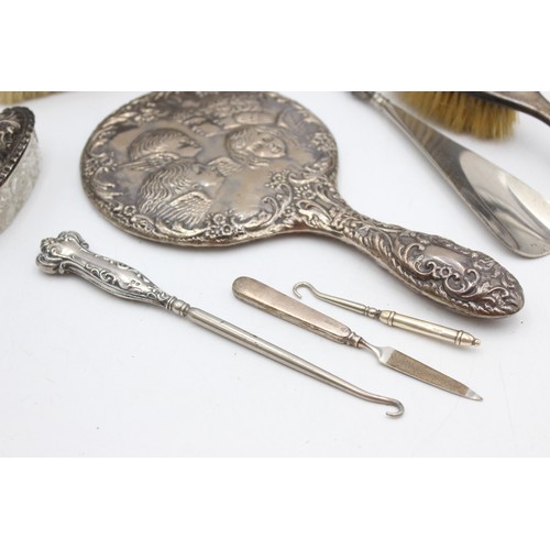 656 - 8 x Antique / Vintage Hallmarked .925 STERLING SILVER Ladies Vanity (492g)   Inc Brush, Mirror, Hand... 