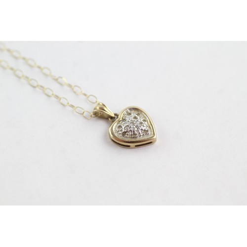 678 - 9ct gold diamond cluster heart necklace (1.1g)     752642