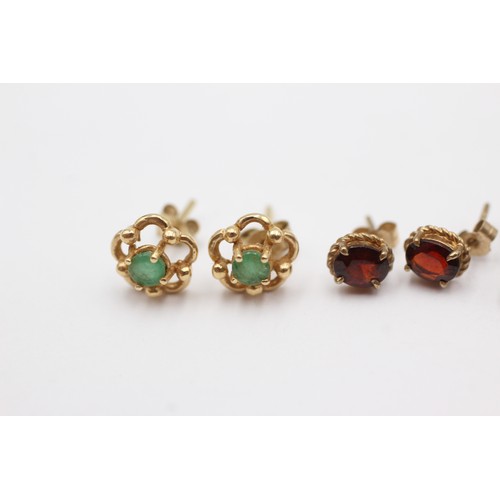 708 - 4 x 9ct gold paired gemstone stud earrings inc. emerald, aquamarine, garnet & diamond (3g)     75261... 