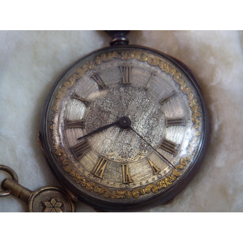 717 - Sterling silver pocket watch Champleve in working order.