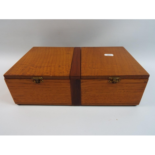 720 - Vintage wooden music jewellery box velvet lined and twin lid.