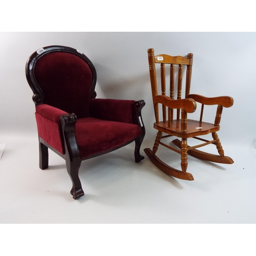 752 - Dolls wooden Rocking chair plus a dolls palour chair approx 16