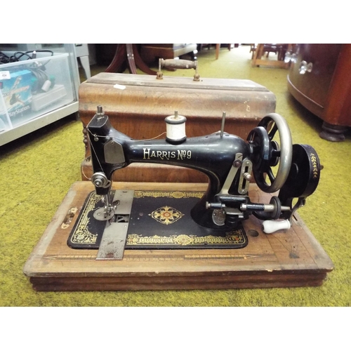 783 - Vintage Harris no 9 sewing machine in case (lock on case requires repair)