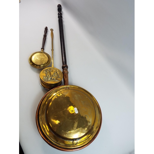 786 - 1 large and 2 small brass vintage bed warmers.