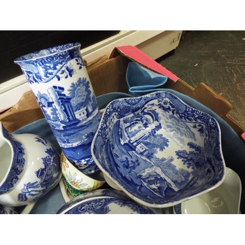 824 - 2 Boxes full of Blue and white ceramics including Spode blue italian.