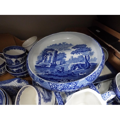 824 - 2 Boxes full of Blue and white ceramics including Spode blue italian.