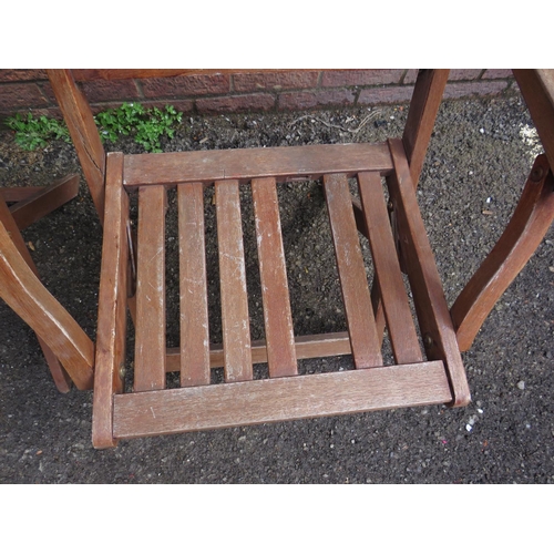 516 - Pair of Vintage folding teak garden chairs.  Basic good condition but would benefit from some light ... 