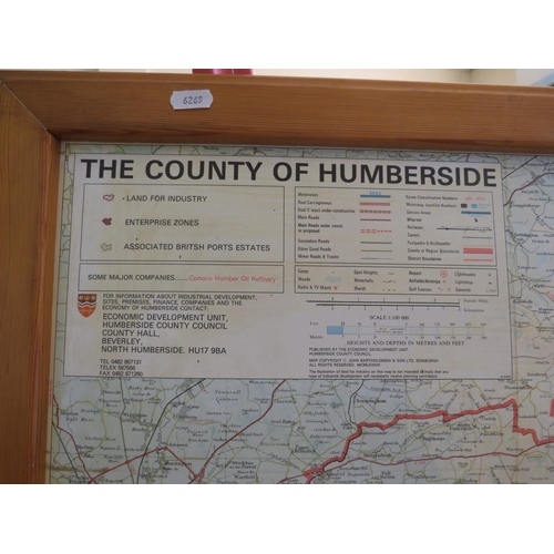 599 - Large framed map of Humberside in a pine frame. Measures 37 x 34 inches. See photos.