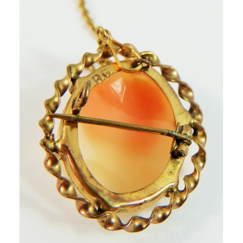 92A - 9ct Yellow Gold Shell Cameo set ring. Finger size 'M'  1.9g along with a Shell Cameo pendant with sa... 