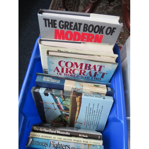 849 - Large selection (four boxes) of good quality hard back books, subjects include Combat aircraft, Moto... 