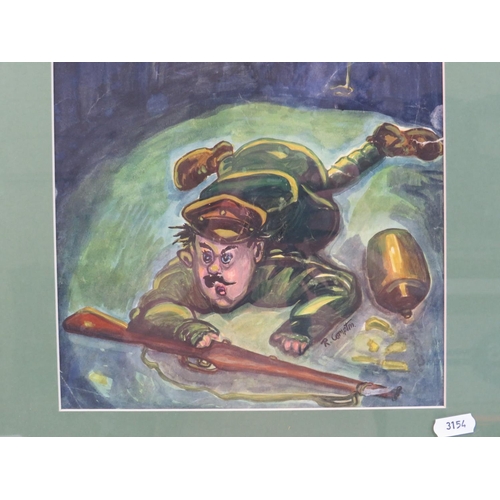 853 - Good Characature pastel of a WW1 soldier. Signed R Compton. Framed and mounted under glass.  Image 2... 