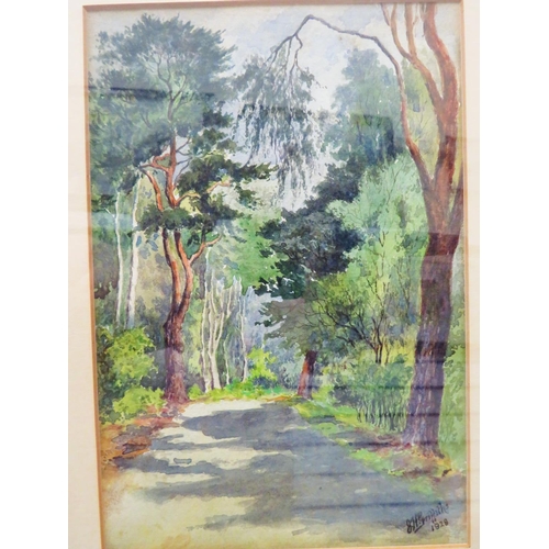 865 - Very Competent watercolour of a shaded woodland avenue. Signed  J. H Griffiths, 1928  Framed and mou... 