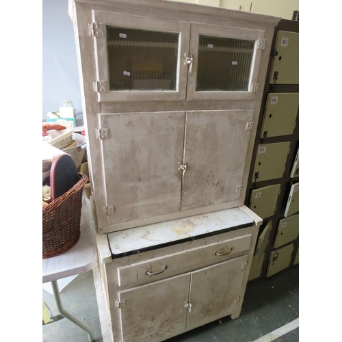 971 - Tall Kitchen unit C1930's era. All amazing original condition. Glazed doors to top cupboard, slide o... 