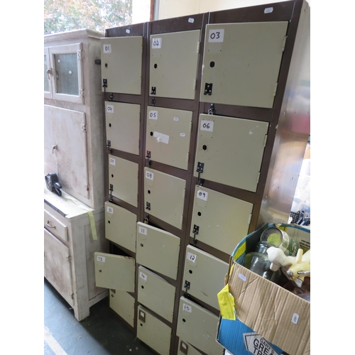 972 - Large bank of Metal framed Steel Lockers.  H:70 X W:36 X D:18.  18 doors to lockers. See photos.