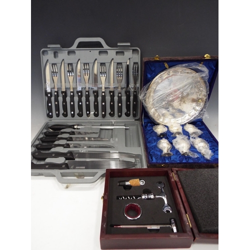 893 - Knife set, silver plated egg cruet set etc.