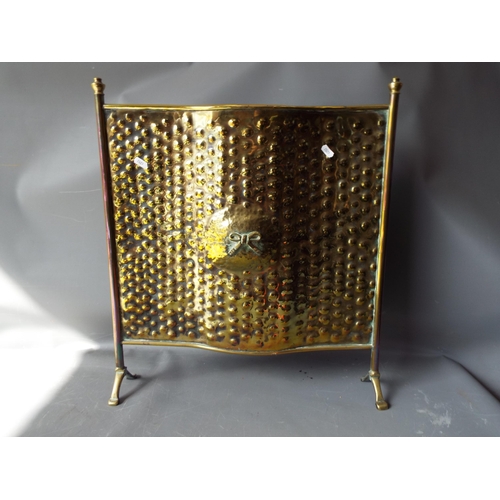 944 - Vintage brass fire screen with dimmpled pattern and bow.