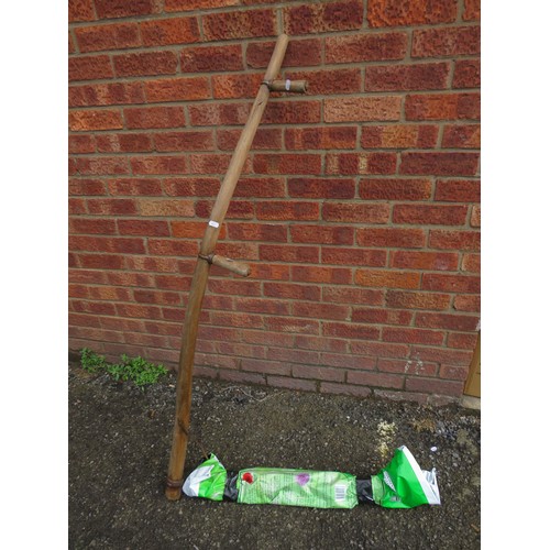 963 - Vintage harvest scythe, long wooden handle (58 inches) some evidence of historic worm visits. Blade ... 