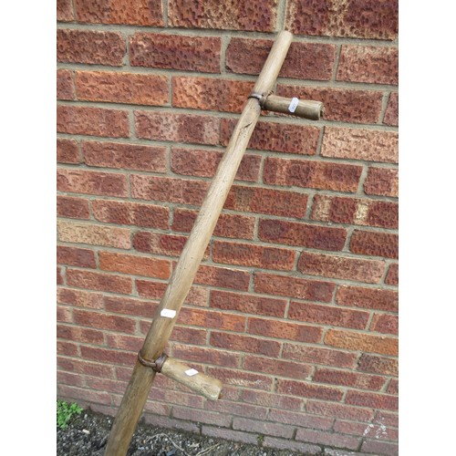 963 - Vintage harvest scythe, long wooden handle (58 inches) some evidence of historic worm visits. Blade ... 