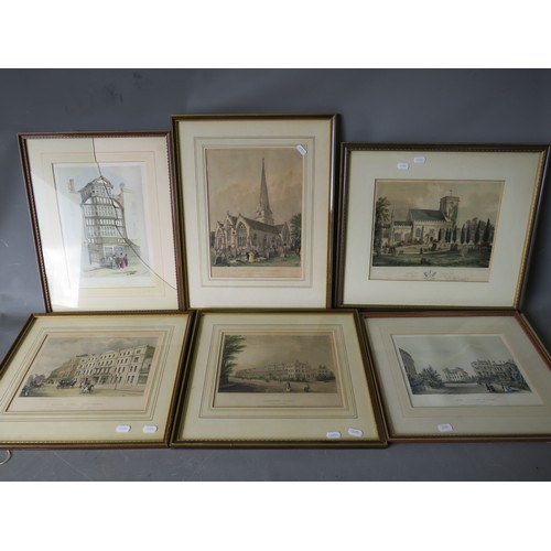 1037 - Six early Victorian Architectural Lithographs, framed and mounted under glass. G Rowe. See photos. A... 