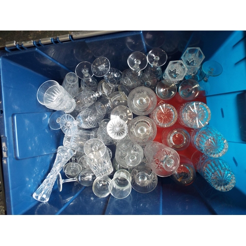 1029 - 3 Large boxes of various crystal glass, decanter, drinking glasses, bowls etc.