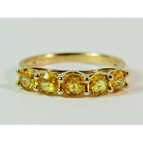 105 - 9ct Yellow Gold Five gemstone set ring. Finger size 'M'  2.0g
