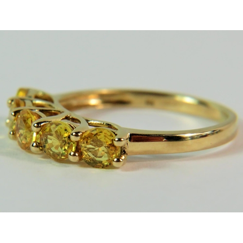 105 - 9ct Yellow Gold Five gemstone set ring. Finger size 'M'  2.0g