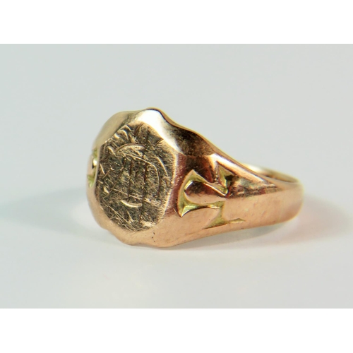 110 - Antique 9ct Yellow Gold Signet ring with etched initials to front shield..  Finger size 'O-5'  4.1g ... 