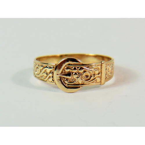 120 - 9ct Yellow gold Buckle ring. Finger size 'L-5'   1.4g