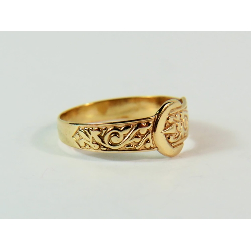 120 - 9ct Yellow gold Buckle ring. Finger size 'L-5'   1.4g