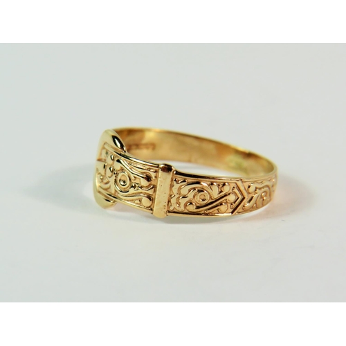 120 - 9ct Yellow gold Buckle ring. Finger size 'L-5'   1.4g