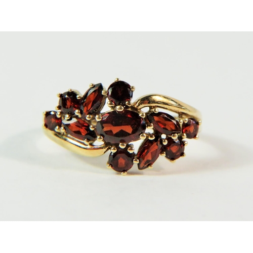 156 - 14ct Yellow Gold Multi Garnet set ring. Finger size 'P-5'   2.8g