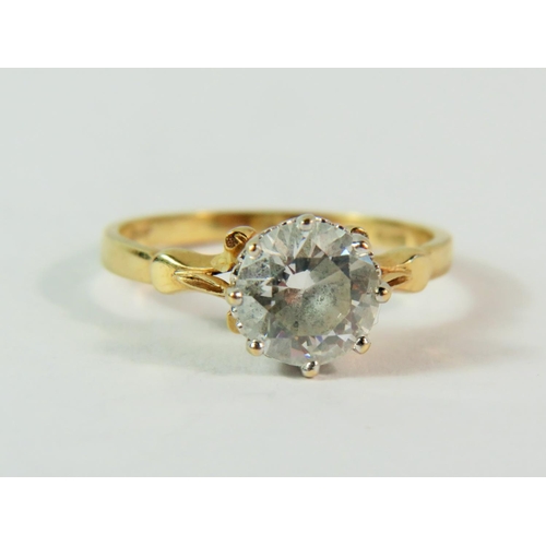 157 - 14ct Yellow Gold ring set with a Large CZ Gemstone solitaire.  Finger size 'L'   Gemstone measures 7... 