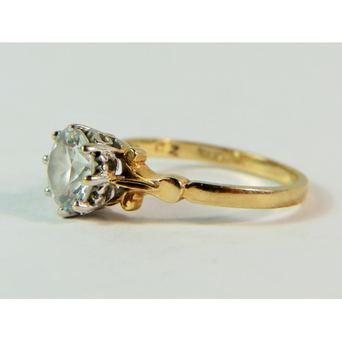 157 - 14ct Yellow Gold ring set with a Large CZ Gemstone solitaire.  Finger size 'L'   Gemstone measures 7... 