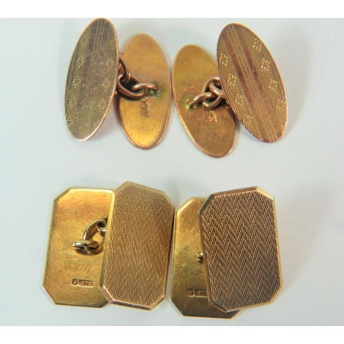 172 - Two pairs of 9ct yellow gold cufflinks. Total weight 11.3