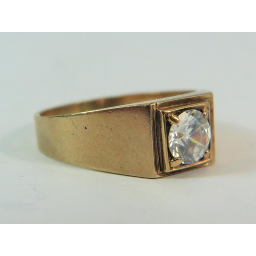 179 - 9ct Yellow gold CZ gemstone set signet ring.   Finger size 'R-5'  3.3g