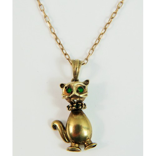123 - 9ct Yellow Gold Stylised Cat pendant hung on a 9ct Yellow Gold 22 inch chain. Total Weight 5.9g