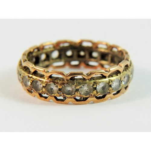 125 - 9ct Yellow gold Multi Gemstone set eternity ring. Finger size 'O'  3.7g