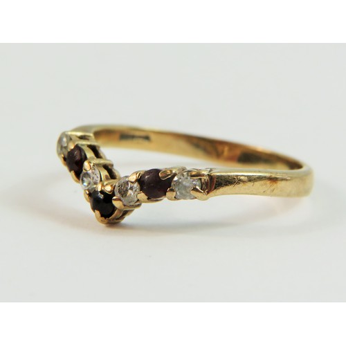 134 - 9ct Yellow Gold Multi Gemstone set wishbone ring. Finger size 'X'  3.3g